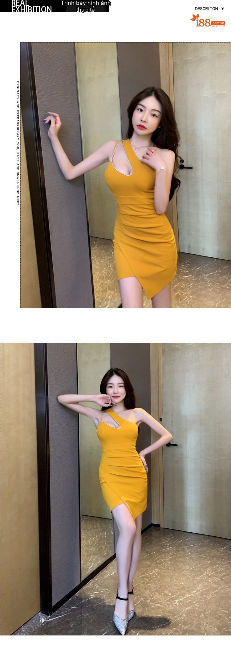 Váy Ôm Body Hở Vai Xẻ Tà Dáng Ngắn Thời Trang Màu Vàng, Đen, Trắng chi tiết 6
