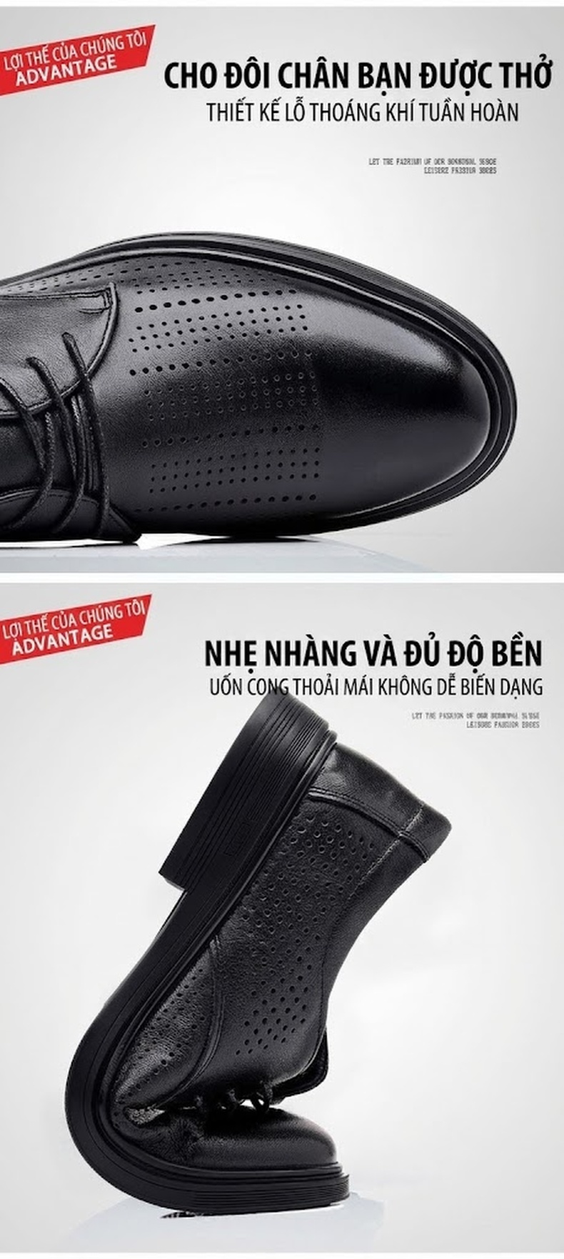 Giày Tây Buộc Dây Nam Da Bò Lỗ Thoáng Khí Chiều Cao Đế Khoảng 3cm Màu Đen chi tiết 9