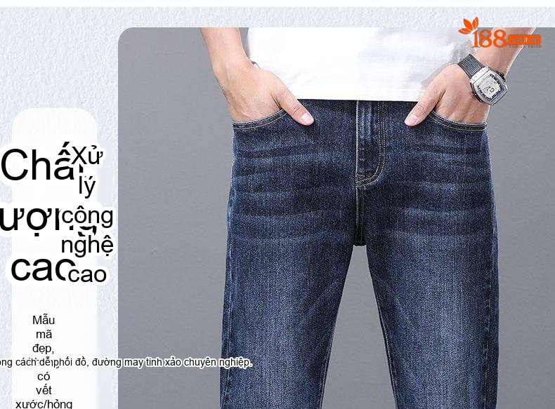 Quần Jean Nam Dáng Ôm Vừa Vặn Kiểu Dáng Suông Thoải Mái Màu Xanh, Đen chi tiết 3