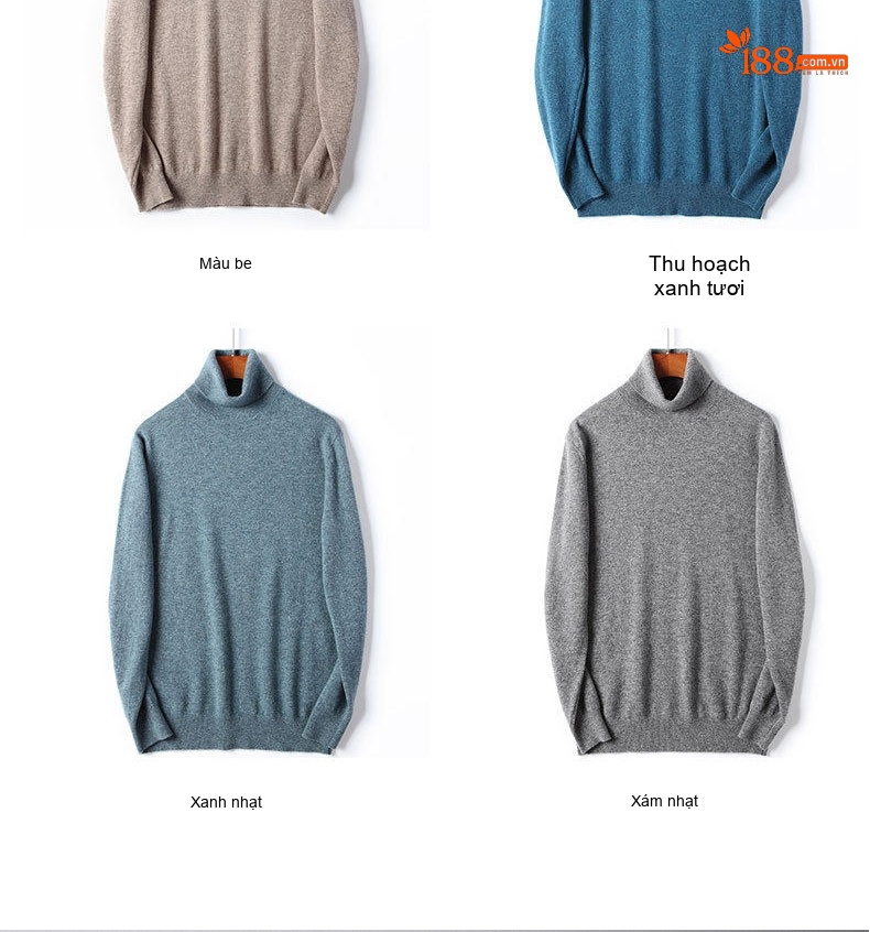 Áo Len Cổ Lọ Nam 100% Pure Wool (Lông Cừu) Dệt Kim Mỏng Màu Xám, Đen, Trắng, Xanh... chi tiết 6