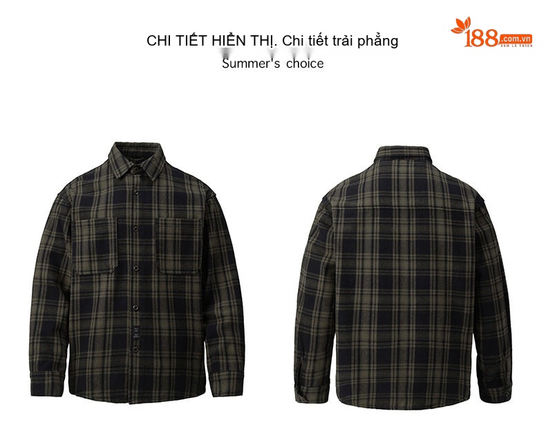 Áo Sơ Mi Tay Dài Nam Cotton Caro Mỹ Retro Phong Cách Công Sở Màu Xanh Rêu, Nâu chi tiết 11