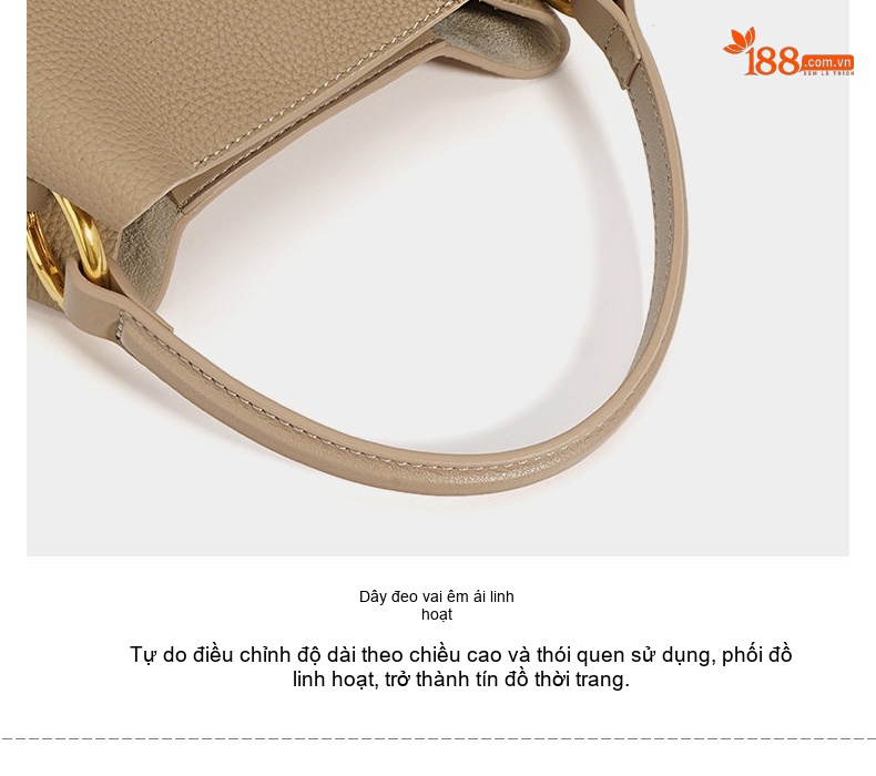 Túi Xách Nữ Da Bò Mini Bucket Đeo Vai, Đeo Chéo Màu Kem, Nâu, Tím chi tiết 13