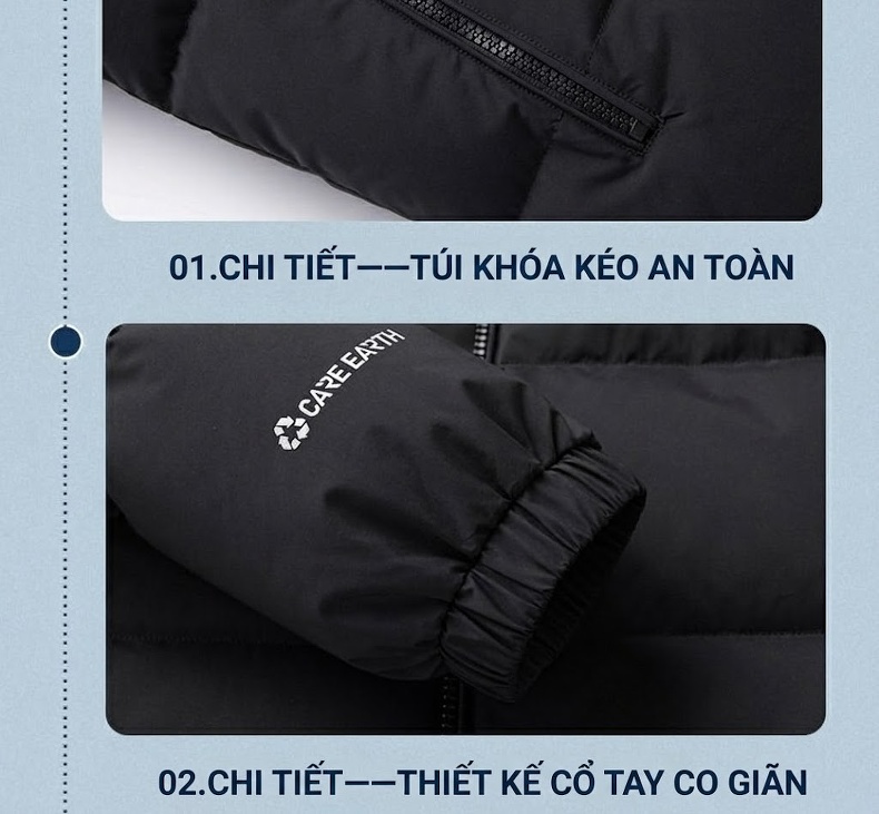 Áo Phao Nam 90 Bạch Áp Nhung Dày Dặn Có Mũ Trùm Đầu Màu Đen chi tiết 18