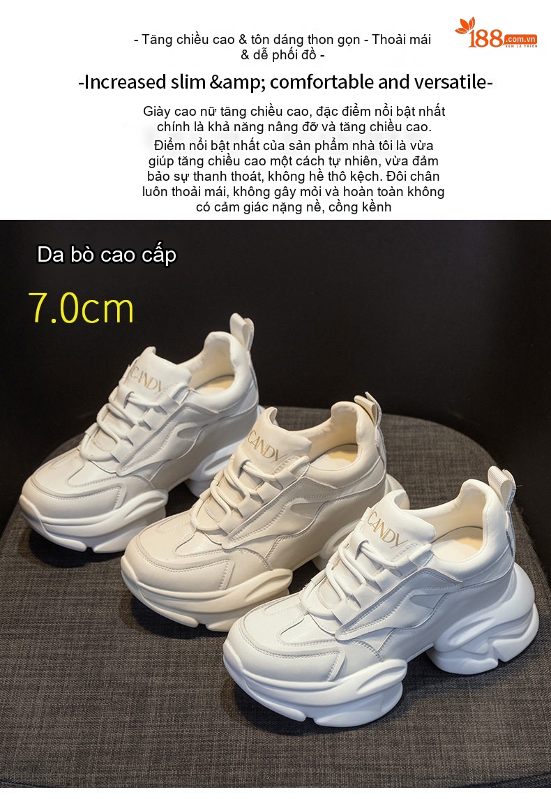Giày Thể Thao Nữ Da Thật Đế Dày Chiều Cao Đế Khoảng 5cm Màu Trắng chi tiết 2