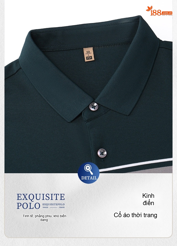 Áo Polo Nam Cotton Tay Ngắn Form Rộng Cổ Bẻ Thanh Lịch Màu Trắng, Xanh Đen, Xanh Navy chi tiết 21