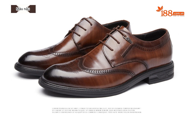 Giày Tây Brogue Nam Da Bóng Chiều Cao Đế Khoảng 3cm Màu Đen, Nâu chi tiết 22