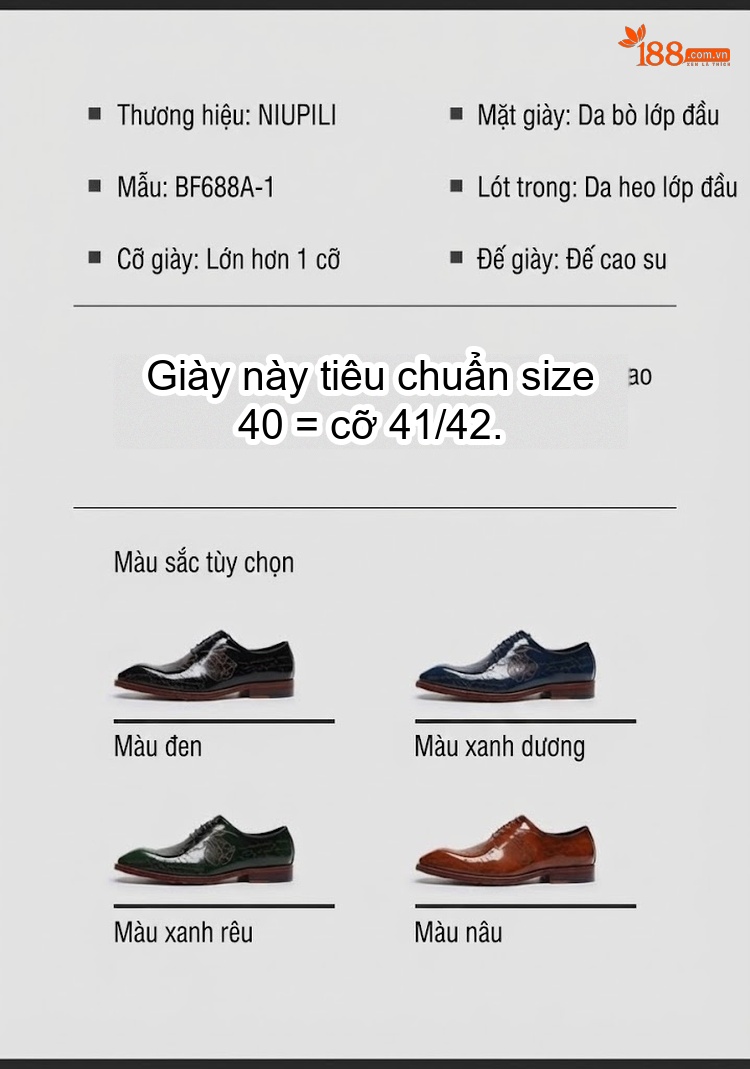 Giày Tây Buộc Dây Nam Da Bò Bóng Chiều Cao Đế Khoảng 3cm Màu Đen, Nâu, Xanh, Lục... chi tiết 7