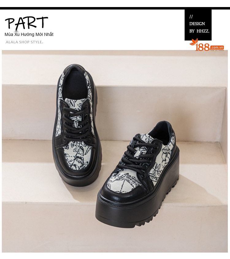 Giày Sneaker Nữ Đế Dày Thêu Họa Tiết Chiều Cao Đế Khoảng 5cm Màu Đen, Trắng chi tiết 21