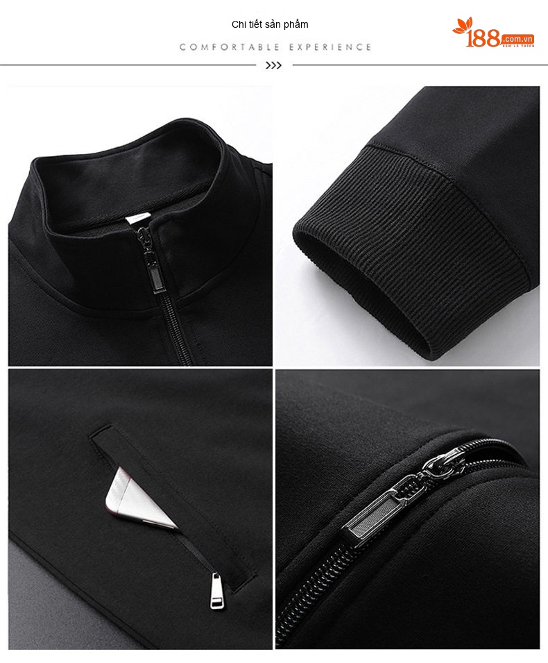 Áo Khoác Cardigan Nam Dáng Bomber Khóa Kéo Phong Cách Thể Thao Màu Xám, Xanh Navy, Đen, Đỏ chi tiết 15