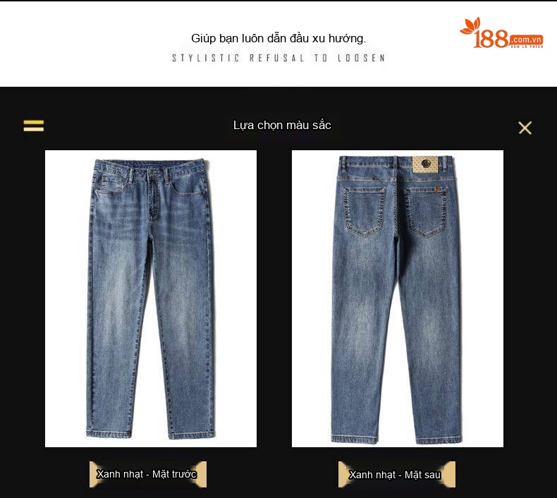 Quần Jean Nam Dáng Suông Vải Cotton Co Giãn Màu Đen Khói chi tiết 10