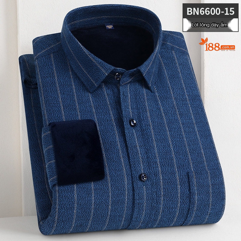 Áo Sơ Mi Nam Dài Tay Cotton Lót Lông Dày Dặn Giữ Ấm Màu Xanh Dương, Xám, Đen, Đỏ...