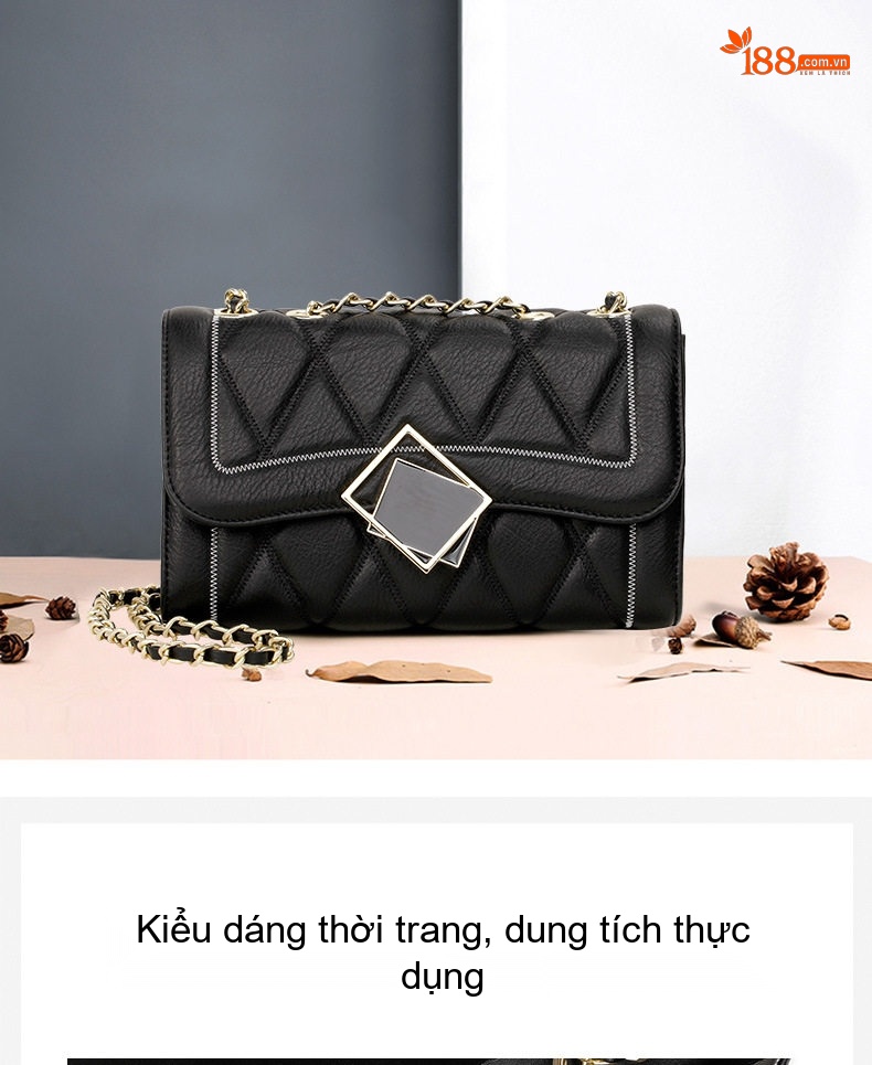 Túi Đeo Vai/Đeo Chéo Nữ Da Bò Thiết Kế Nhỏ Gọn Dây Xích Thời Trang Màu Đen, Xanh chi tiết 8