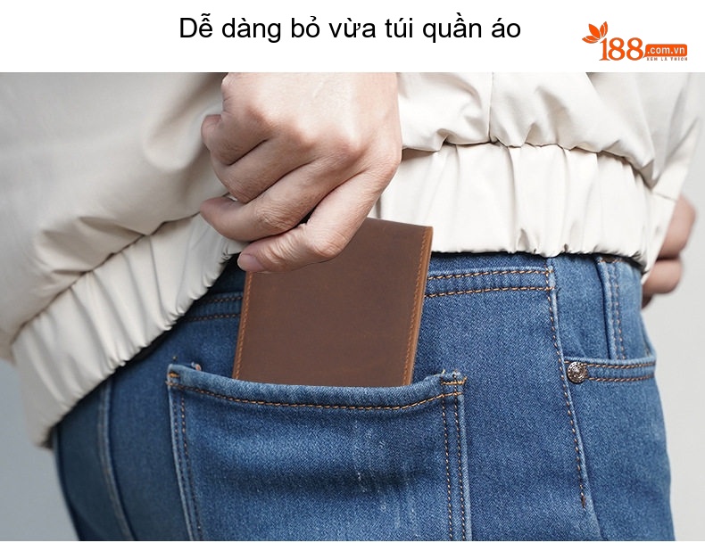 Ví Ngắn Nam Da Bò Sáp (Mad Horse) RFID Chống Quét Thẻ Khắc Laser Logo Màu Nâu, Đen chi tiết 6