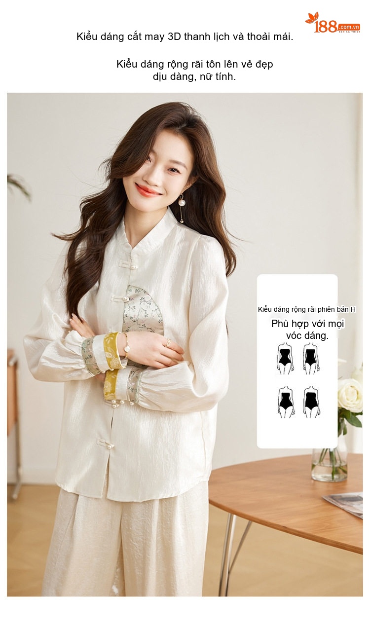 Áo Sơ Mi Nữ Cổ Tàu Thêu Hoa Phong Cách Trung Hoa chi tiết 11