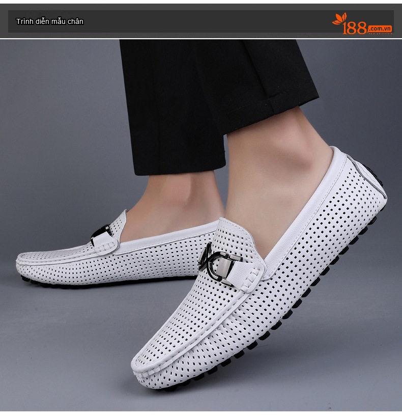Giày Lười Nam Da Mềm Thoáng Khí Chiều Cao Đế Khoảng 2cm Màu Trắng, Vàng, Đen chi tiết 19