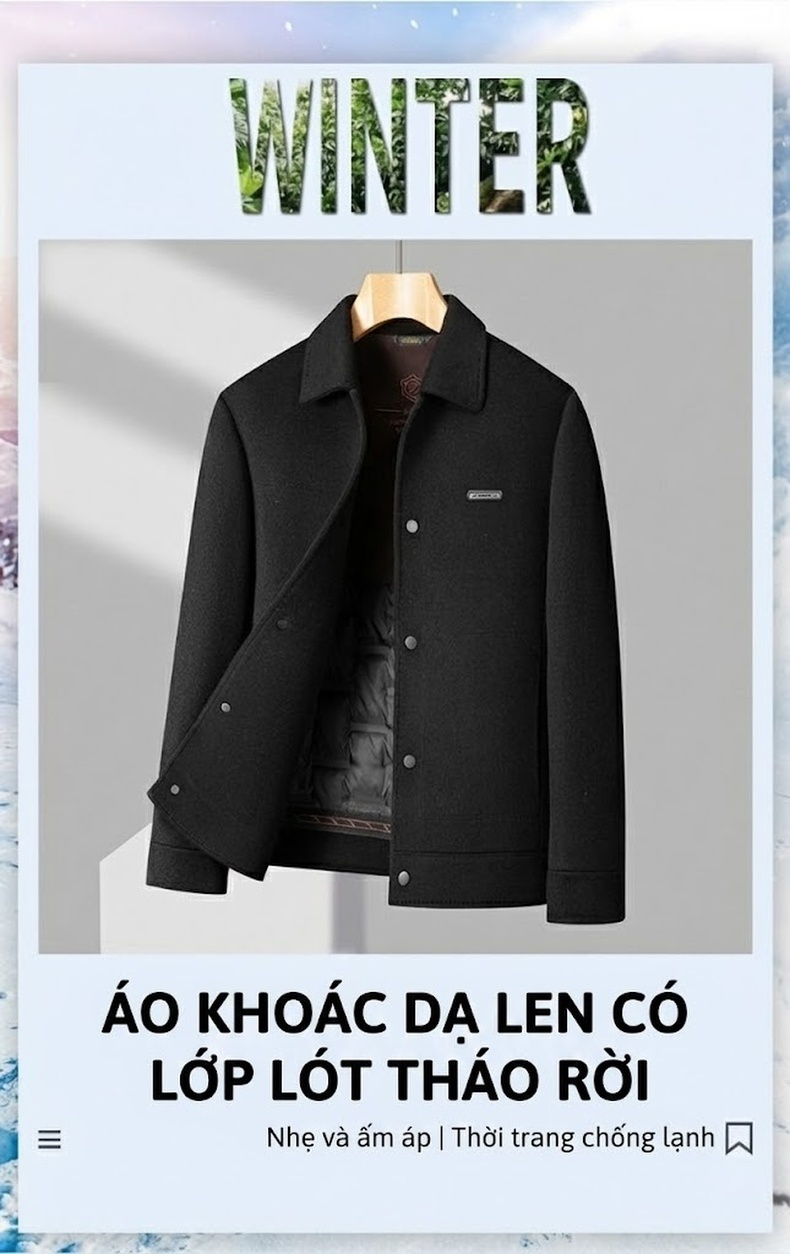 Áo Khoác Dạ Nam Trung Niên Lót Lông Có Thể Tháo Rời Màu Be chi tiết 1