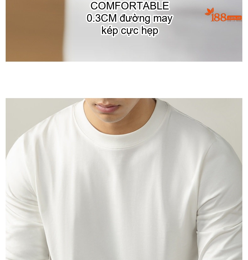Áo Thun Tay Dài Nam Cotton 270g Cổ Tròn Dáng Rộng Màu Trắng, Nâu, Xám, Đen chi tiết 21