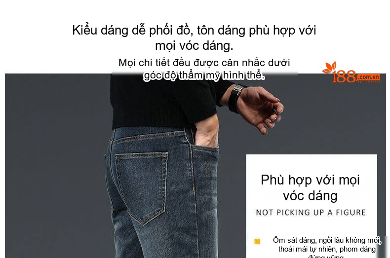 Quần Jean Nam Ống Đứng Co Giãn Thoải Mái Dáng Suông Màu Xanh Denim chi tiết 40