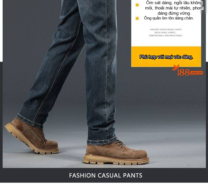 Quần Jean Nam Ống Đứng Co Giãn Thoải Mái Dáng Suông Màu Xanh Denim chi tiết 41
