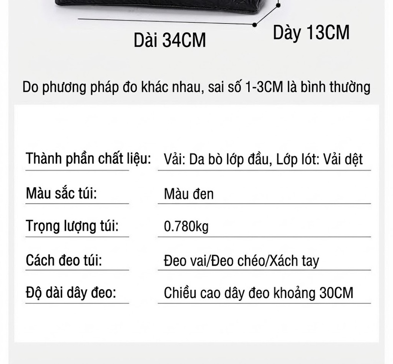 Túi Xách Tay Nữ Da Bò Dung Tích Lớn Phong Cách Thời Trang Màu Đen chi tiết 5