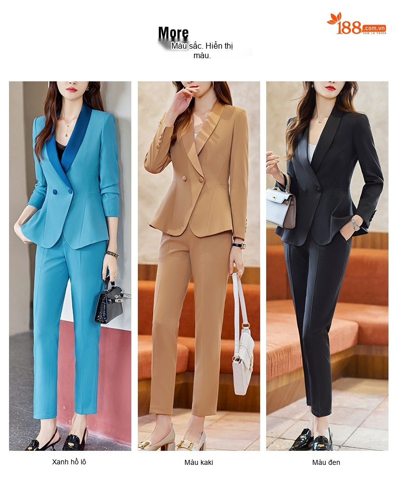 Bộ Vest Nữ Công Sở Dáng Dài Tay Lỡ Màu Đen, Kaki, Xanh Ngọc chi tiết 5