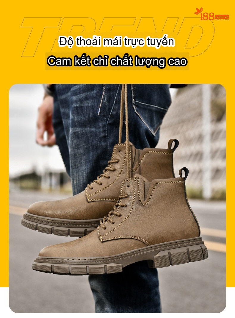 Giày Boot Martin Nam Cổ Cao Da Mờ Chiều Cao Đế Khoảng 3cm Màu Đen, Nâu chi tiết 2