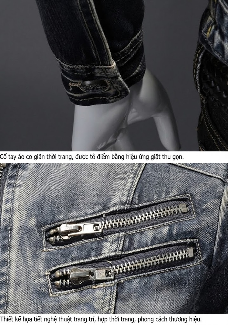 Áo Khoác Biker Nam Slim Fit Cổ Trụ Khóa Kéo Phong Cách Thời Trang chi tiết 8