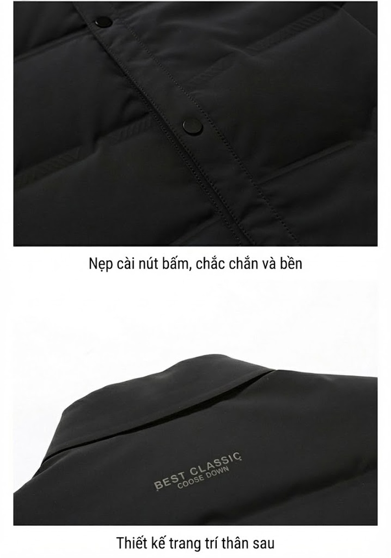 Áo Khoác Phao Nam Lông Vũ Trắng Dáng Ngắn Giữ Ấm Mùa Đông Màu Đen, Xám, Xanh Navy chi tiết 22