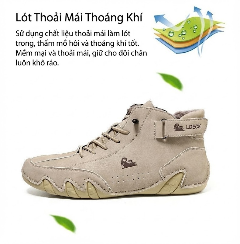 Giày Cao Cổ Nam Giữ Ấm Da Mờ Thể Thao Đế Bệt Chiều Cao Đế Khoảng 3cm Màu Kem, Nâu, Xám chi tiết 6