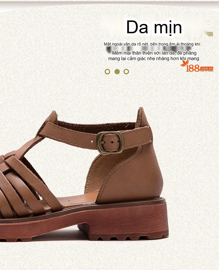 Dép Sandal Nữ Da Heo Quai Lồng Đế Cao 3cm - 4cm Màu Nâu, Xanh Lá, Trắng chi tiết 4