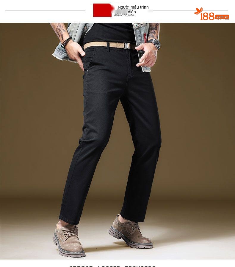 Quần Dài Nam Ống Đứng Cotton Dáng Rộng Khaki, Đen chi tiết 18