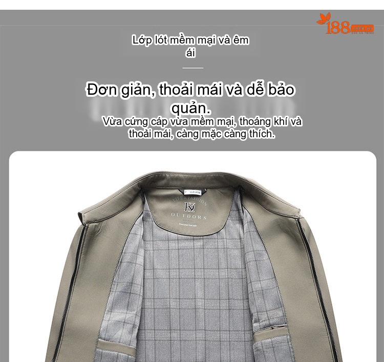 Áo Khoác Bomber Nam Cổ Bẻ Mỏng Phong Cách Công Sở Màu Xanh Navy, Xám, Đỏ chi tiết 3