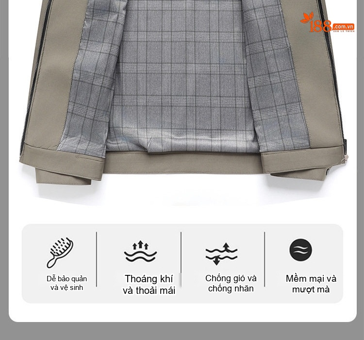 Áo Khoác Bomber Nam Cổ Bẻ Mỏng Phong Cách Công Sở Màu Xanh Navy, Xám, Đỏ chi tiết 4