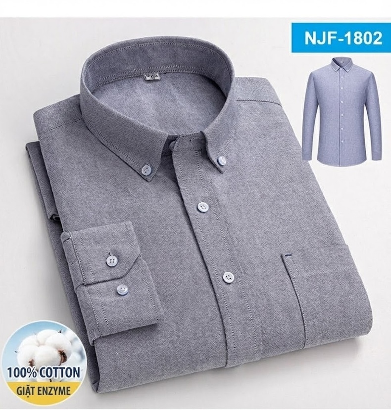 Áo Sơ Mi Tay Dài Cotton Oxford Dáng Rộng Thoải Mái Màu Trắng, Xám, Xanh, Đỏ... chi tiết 17