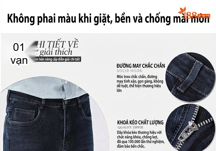 Quần Jean Dáng Suông Nam Co Giãn Thoải Mái Màu Đen chi tiết 40