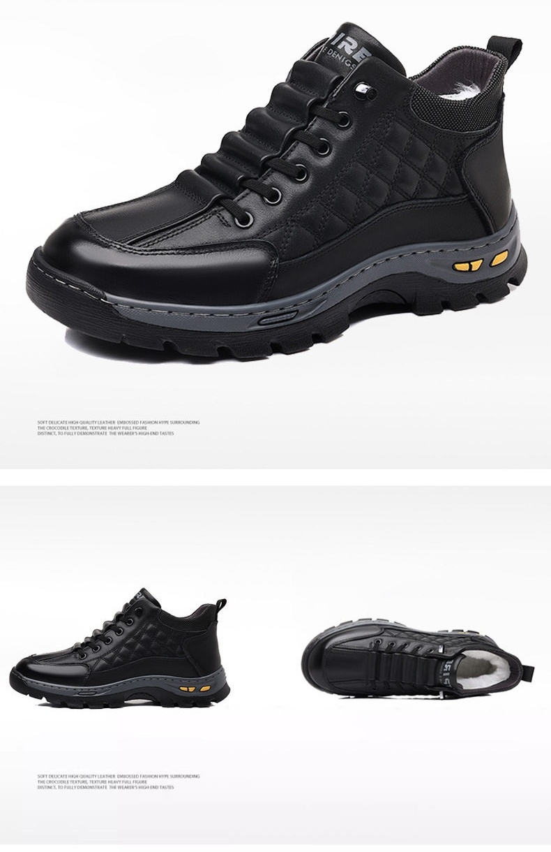 Giày Boot Nam Cao Cổ Lót Lông Cừu Giữ Ấm Chiều Cao Đế Khoảng 4cm Màu Đen chi tiết 29