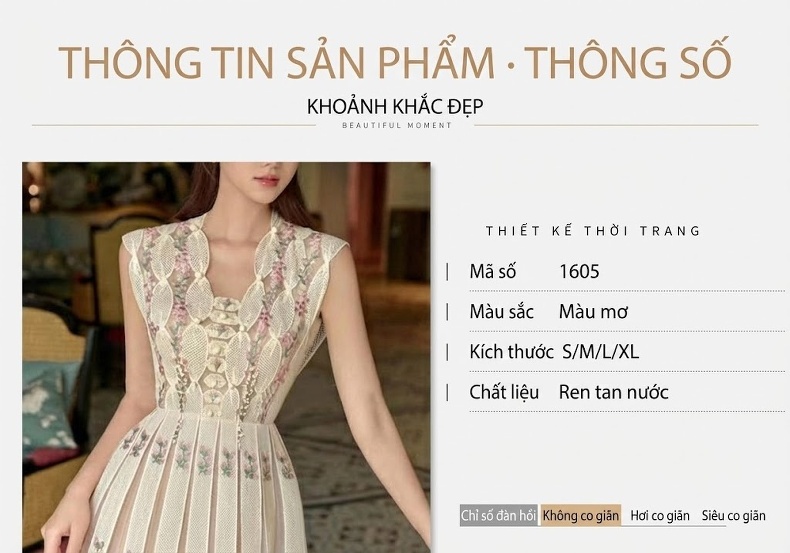 Váy liền thân Nữ Cổ chữ V Thêu Hoa Nhí Không Tay Phong Cách Tiểu Thư Màu Kem chi tiết 1