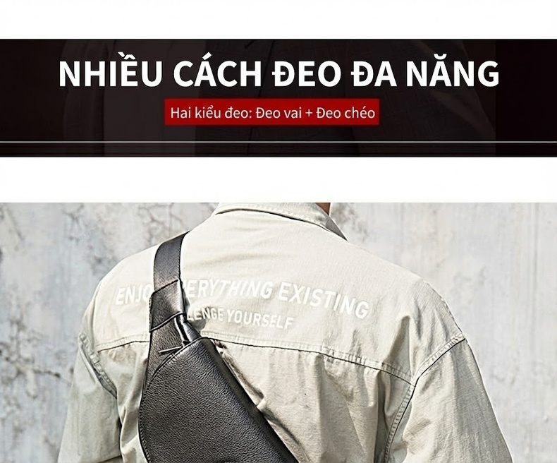 Túi Đeo Ngực Nam Da Thật Khóa Nam Châm Phong Cách Thời Trang Màu Đen chi tiết 4