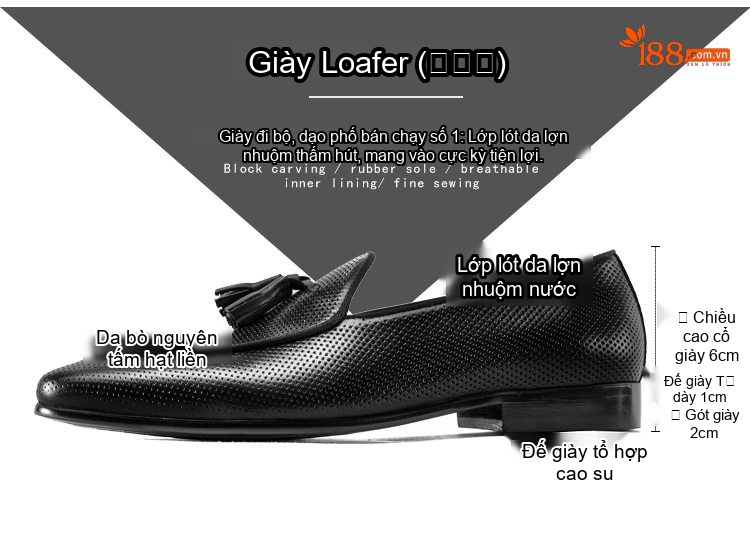 Giày Lười Nam Da Bóng Phong Cách Anh Chiều Cao Đế Khoảng 3cm Màu Đen chi tiết 2
