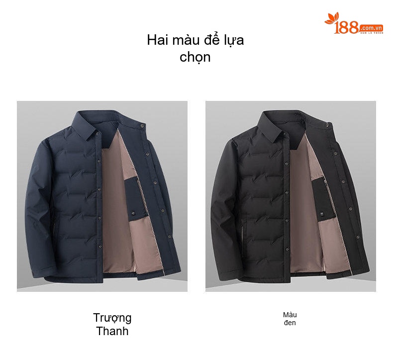 Áo Khoác Phao Nam Cổ Bẻ Lông Vũ Dáng Ôm Vừa, Mỏng Nhẹ Màu Xám Đen chi tiết 12