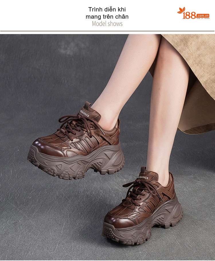 Giày Sneaker Nữ Đế Dày Phong Cách Âu Mỹ Chiều Cao Đế Khoảng 5cm Màu Trắng, Đen, Nâu chi tiết 6