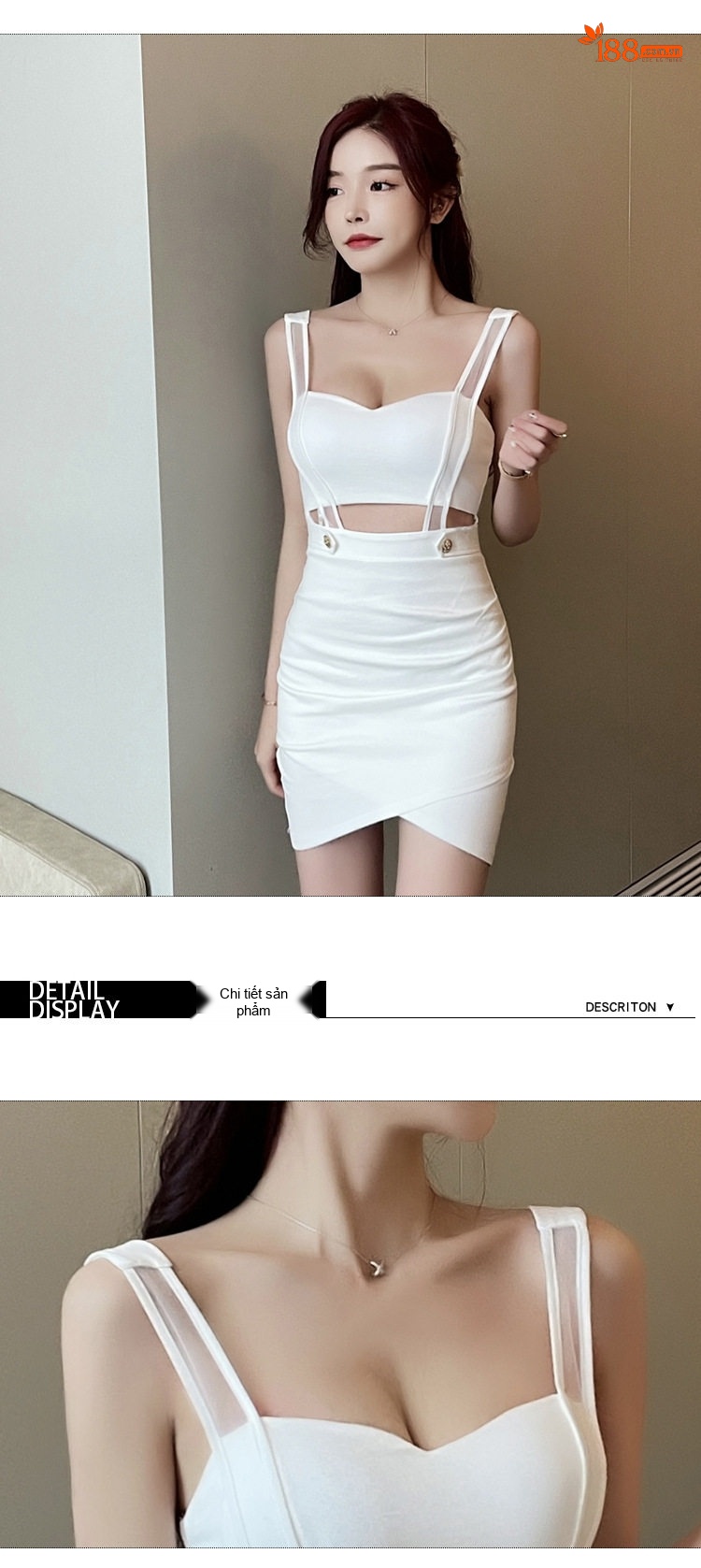 Váy Hai Dây Nữ Hở Lưng Ôm Body Xẻ Tà Ngắn Gợi Cảm Màu Trắng, Đen, Xám chi tiết 9