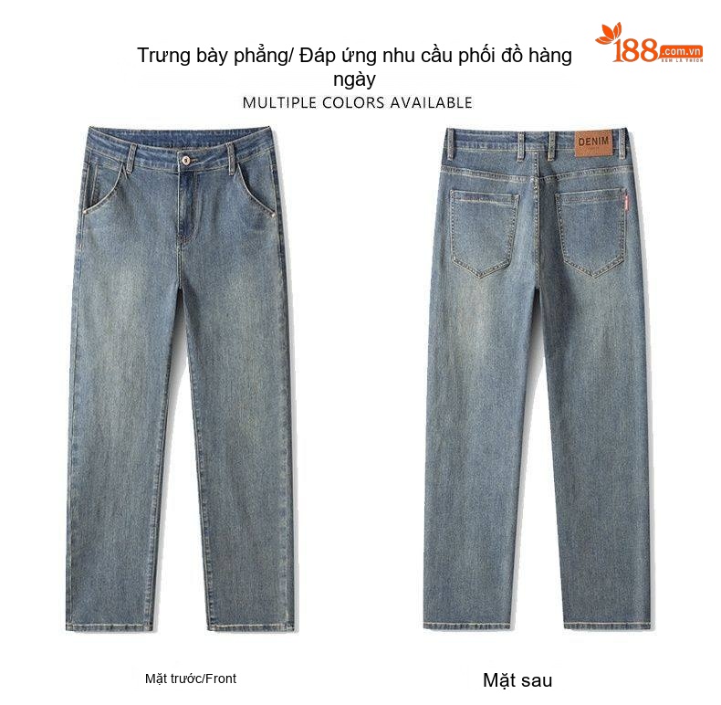 Quần Jean Nam Ống Suông Cotton Co Giãn Màu Xanh Vintage chi tiết 10