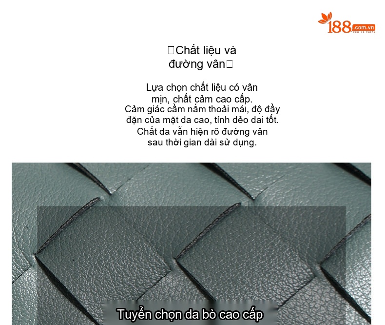 Túi Xách Tay Nữ Da Bò Đan Dây Thời Trang Màu Xanh, Xám, Nâu chi tiết 11