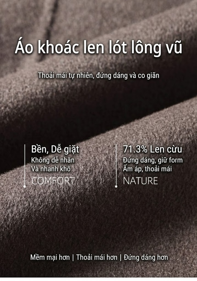 Áo Khoác Nam Lông Cừu Có Mũ Lót Lông Vũ Ấm Áp Màu Nâu, Đen chi tiết 1