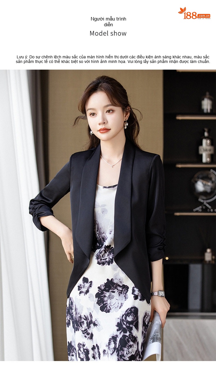 Áo Blazer Nữ Phong Cách Hàn Quốc Chất Liệu Cao Cấp Màu Champagne, Đen, Trắng chi tiết 10