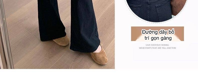 Quần Jeans Nữ Ống Loe Đáy Cao Dáng Rộng Phong Cách Thời Trang Màu Đen, Trắng chi tiết 6