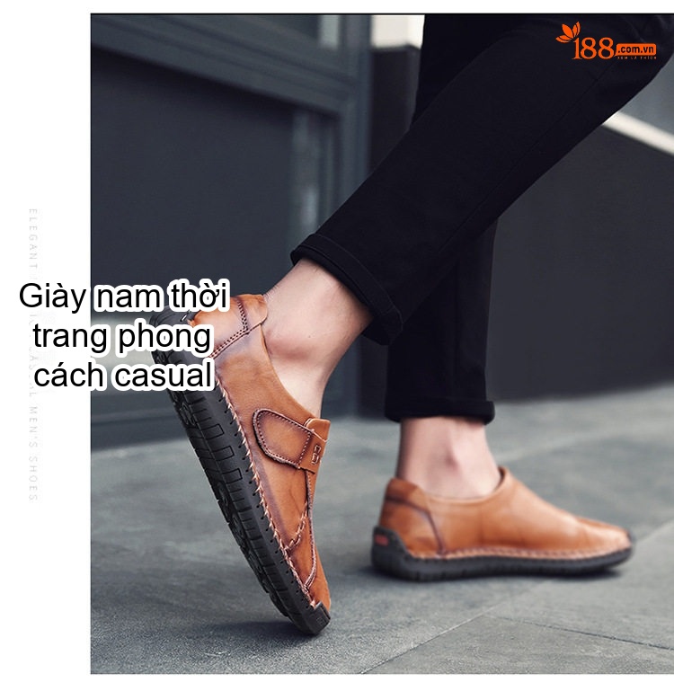 Giày Lười Nam Da Bò Chiều Cao Đế Khoảng 2cm Màu Đen, Nâu chi tiết 7