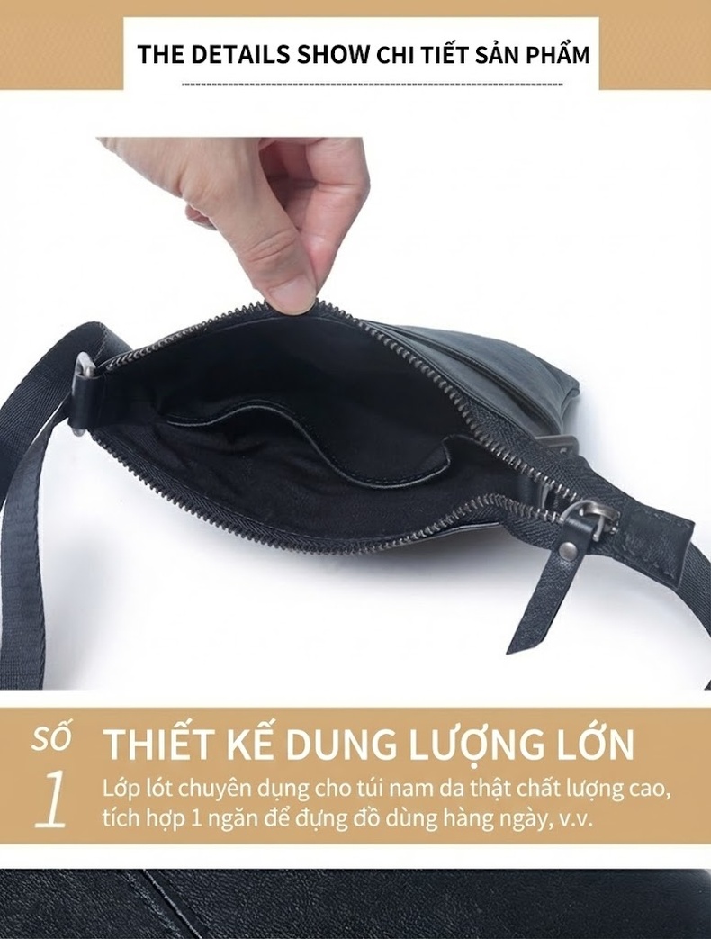 Túi Đeo Chéo Nam Da Thật Retro Túi Đeo Vai Nam Phong Cách Thời Trang Da Thuộc Lớp Đầu Màu Đen chi tiết 14