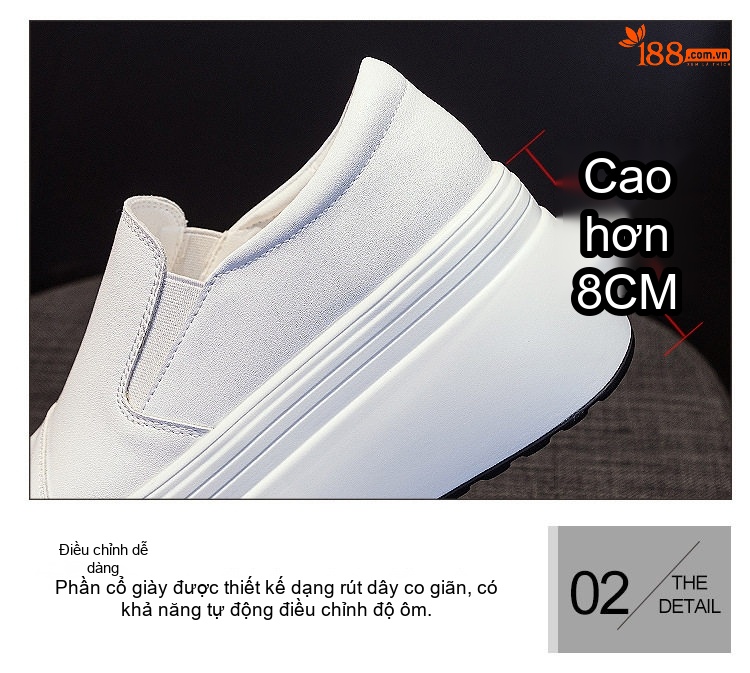 Giày Lười Nữ Da Bóng Đế Xuồng Chiều Cao Đế Khoảng 5cm Màu Trắng, Đen chi tiết 8